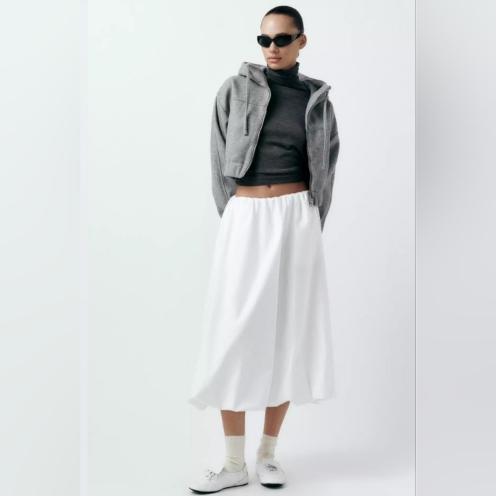 Zara White 100% Cotton Balloon Hem Midi Skirt - Size M - Trending Bubble Skirt - Picture 12 of 12